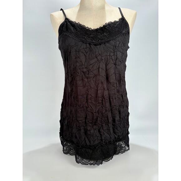 Y2K Maurices Fairy Grunge Lace Crinkle Cami Whimsigoth Forestcore Black LARGE - Picture 1 of 8